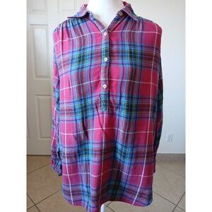 Chaps Womens Shirt Long Sleeve 1/2 Button Pullover Plaid Cotton Size M Cabin